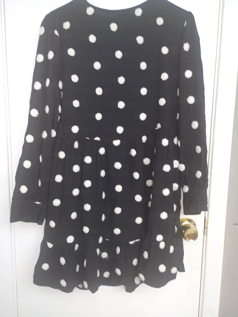 V-Neck Long Sleeve Polka Dot Dress - Black/White - Picture 6 of 12